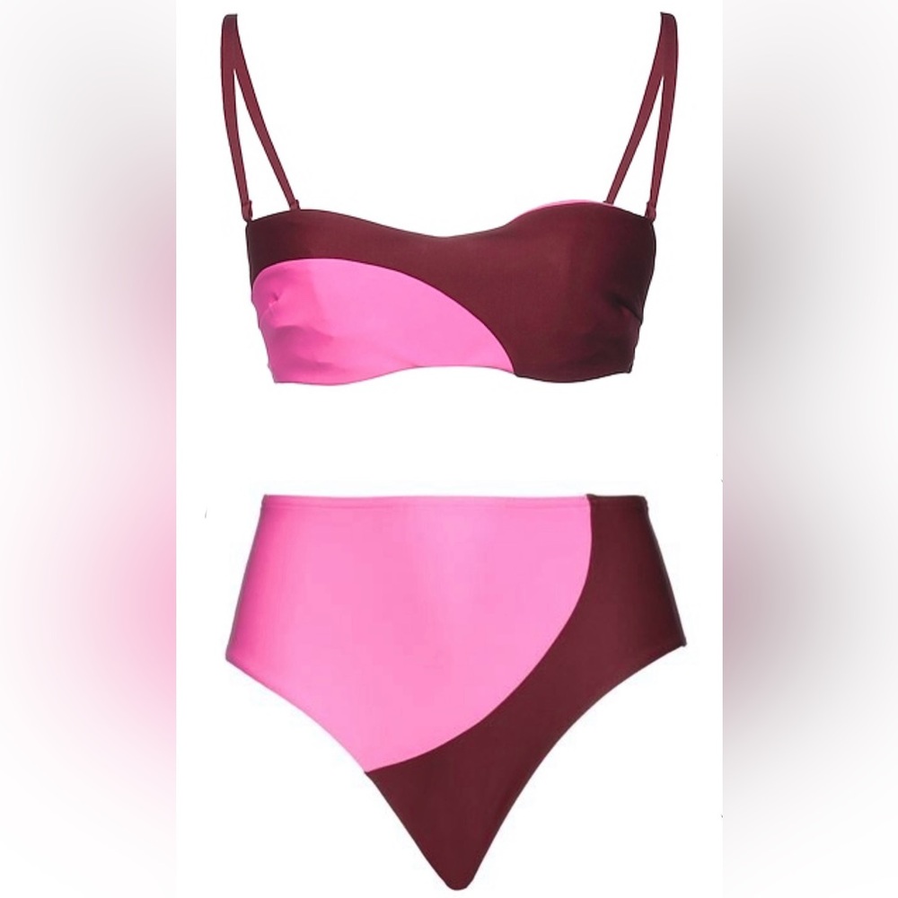 Maison Lejaby NWT Stylish Pink and Red Bikini Set Swimsuit color block